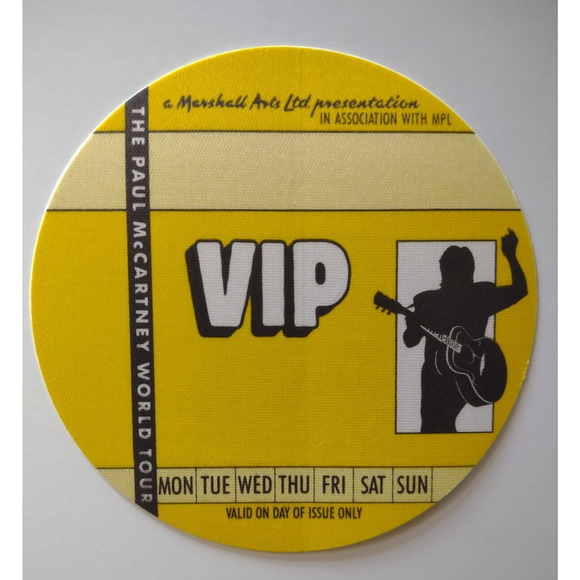 Paul McCartney Backstage Pass Fabric VIP 1989-1990 World Tour Yellow Beatles - Picture 1 of 1